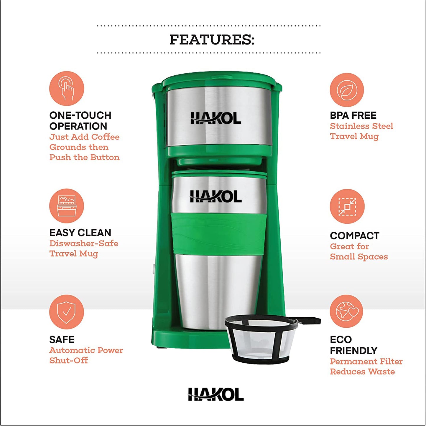 Assorted Hakol Mini Travel Single Serve Coffee Maker & 15 oz. Travel Mug Coffee Tumble