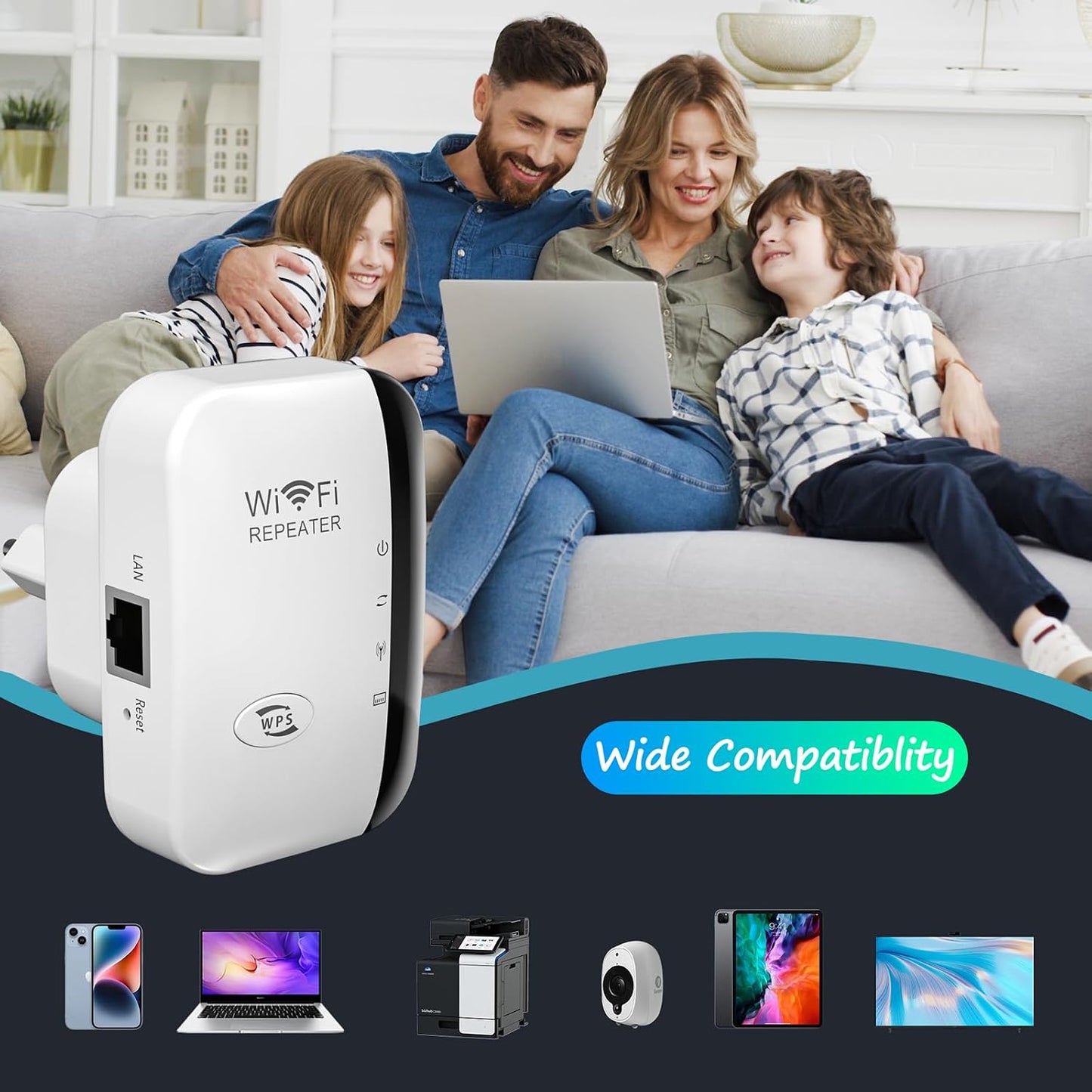 WiFi Extender, WiFi Signal Booster Up to 5800sq.ft and 55+ Devices, WiFi Range Extender, Wireless Internet Repeater, Long Range Amplifier with Ethernet Port,1-Key Setup, Access Point, Alexa Compatible