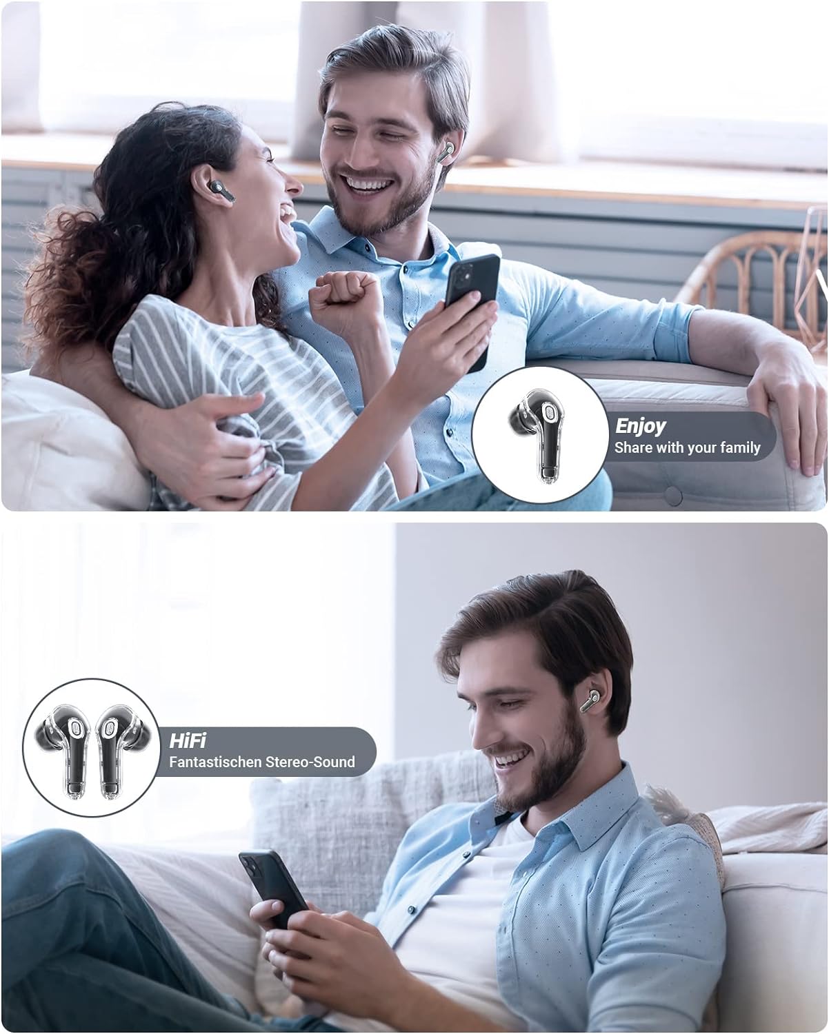 Wireless Earphones Bluetooth 5.3 Headphones LED Power Display