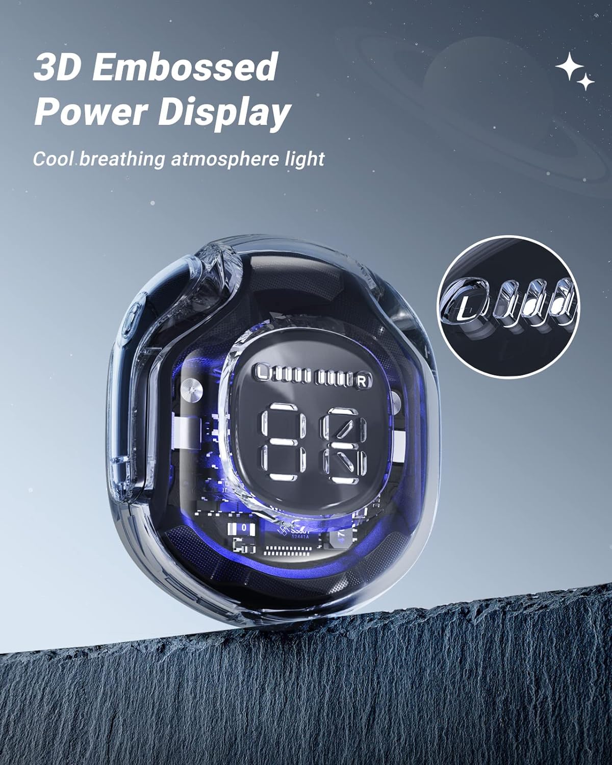 Wireless Earphones Bluetooth 5.3 Headphones LED Power Display