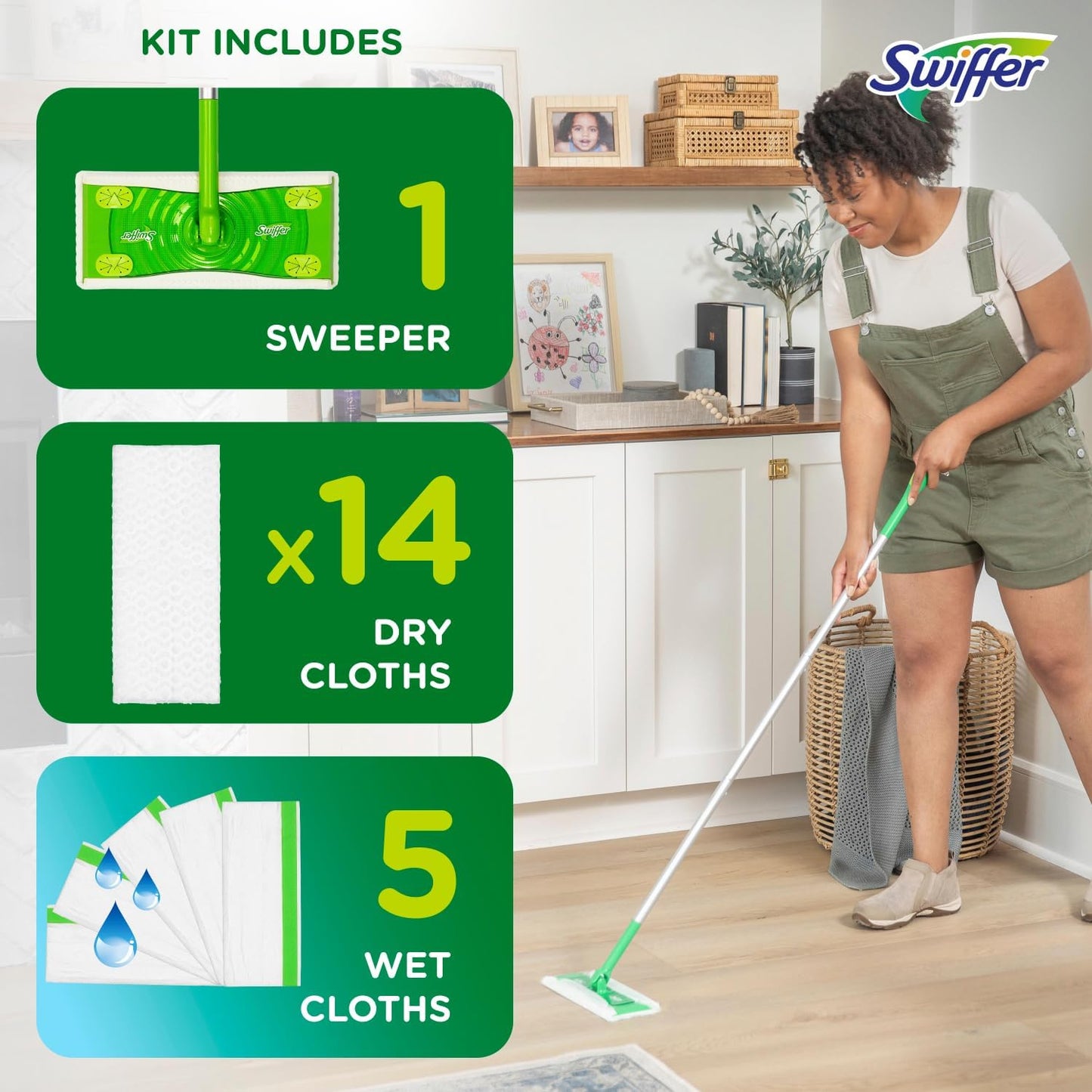 2 Pack Swiffer Sweeper 2-in-1 Mops for Floor Cleaning, Dry and Wet Multi Surface Floor Cleaner, Sweeping and Mopping Starter Kit,Each kit Includes 1 Mop + 19 Refills, 20 Piece Set