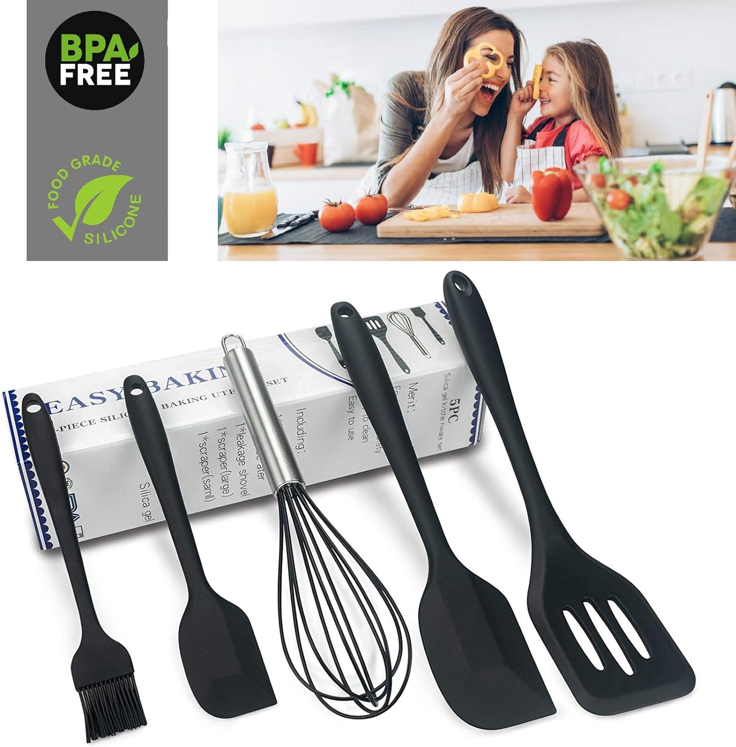 5 Pack Silicone Cooking Utensil Sets Heat Resistant