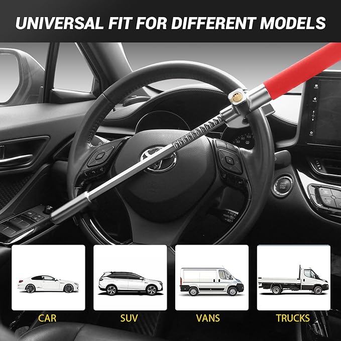 Car Steering Wheel Lock, Anti Theft Car Device Club for Car Steering Wheel, Car Security Car Theft Prevention with 3 Keys & Safety Hammer Fit for All Cars