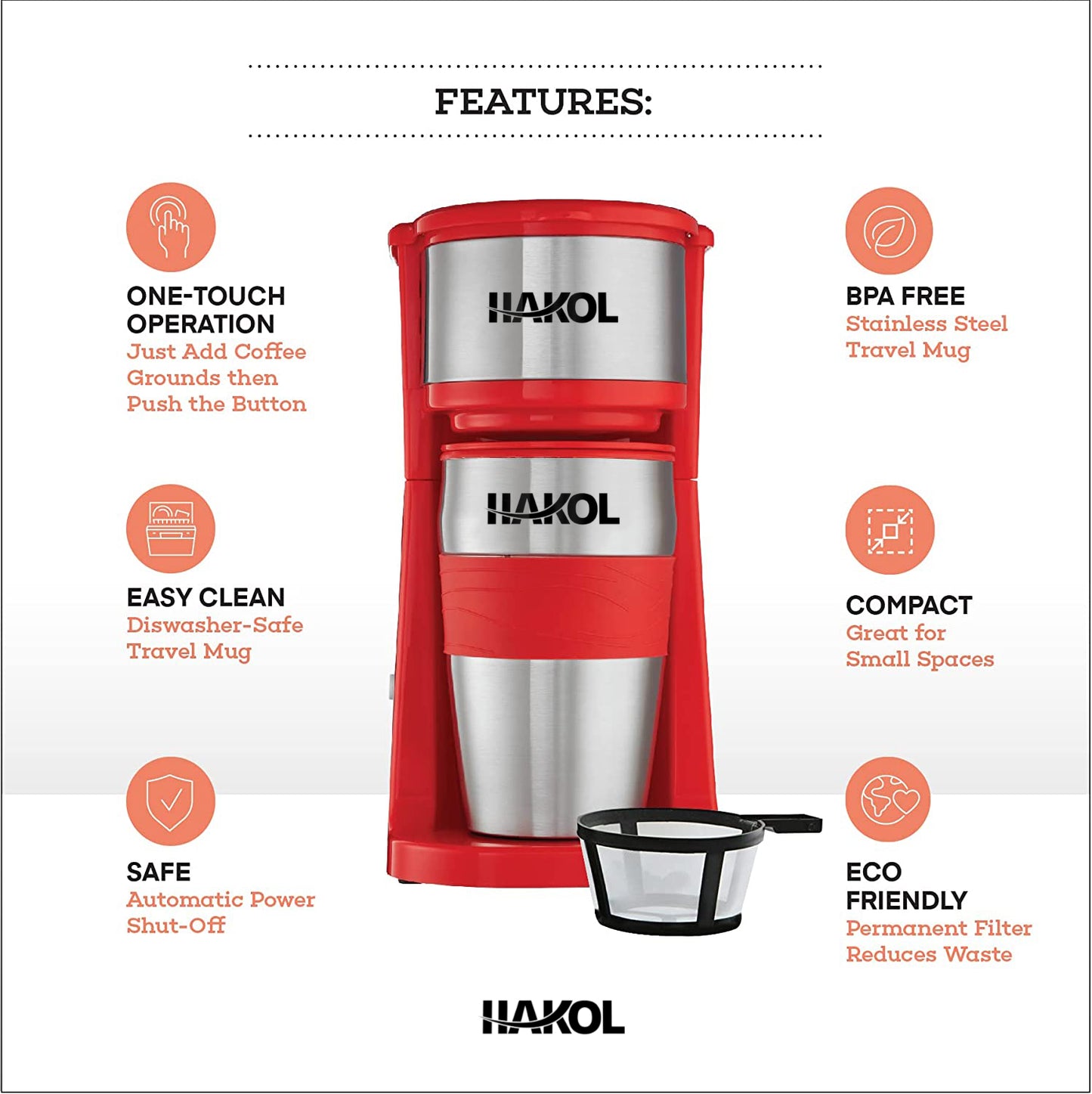 Assorted Hakol Mini Travel Single Serve Coffee Maker & 15 oz. Travel Mug Coffee Tumble