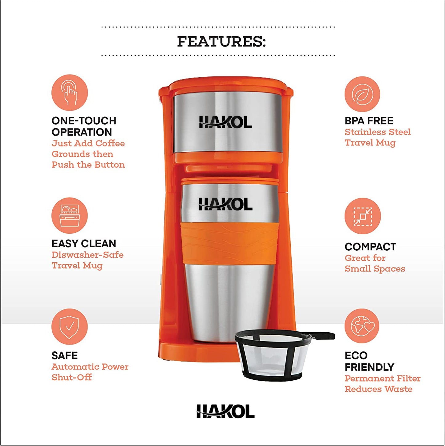 Assorted Hakol Mini Travel Single Serve Coffee Maker & 15 oz. Travel Mug Coffee Tumble
