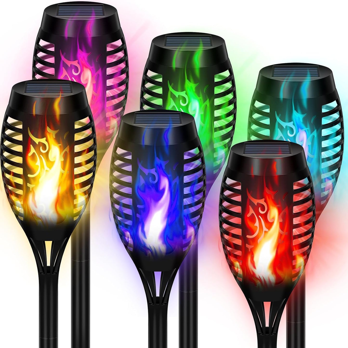 6 Pcs Solar Flame Torch Lights: Waterproof, Auto On/Off, Outdoor Decor