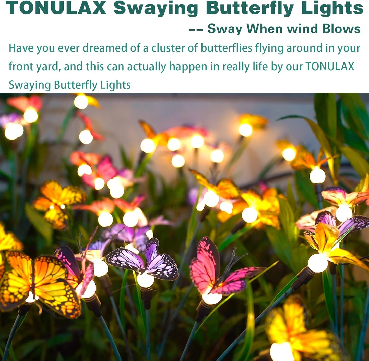 4 Pack Solar Garden Lights Solar Outdoor Lights Swaying Butterfly Light