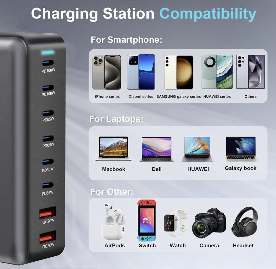 500W USB C Fast Charging Station Hub, 8 Port HUB
