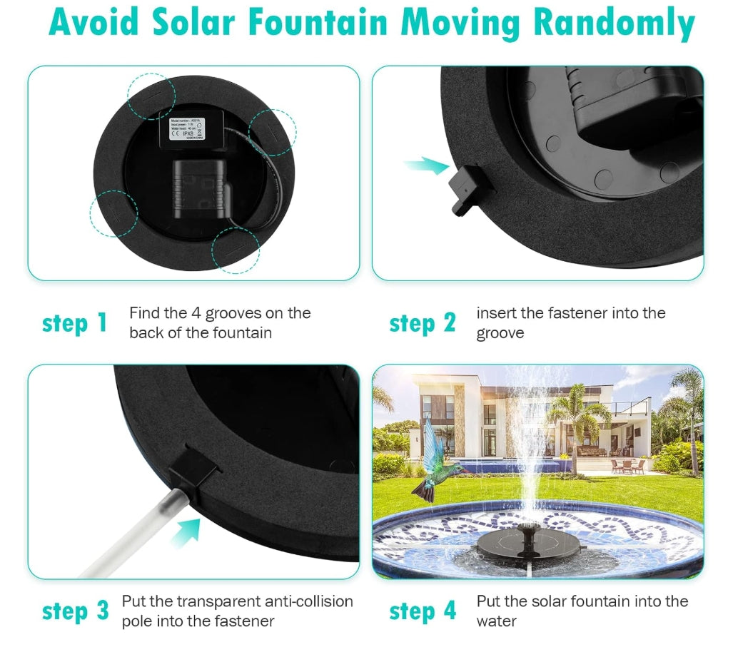 Solar Bird Bath Fountains Pump, Upgrade 1.4W Solar Fountain with 6 Nozzle
