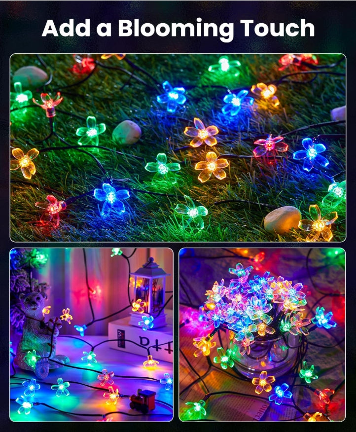 2 Pack Total 52FT 120 LED Flower Solar String Lights Outdoor Waterproof Fairy Lights