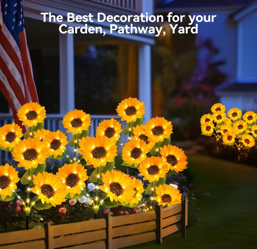 3 Pack Solar Garden Lights with 9 Sunflower Lights