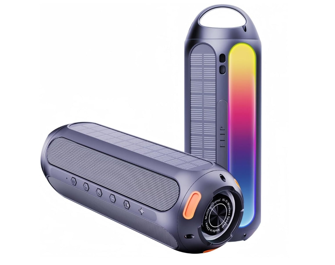 Magnetic Bluetooth Speaker with Solar Charging & Flashing Lights for Outdoor Activities