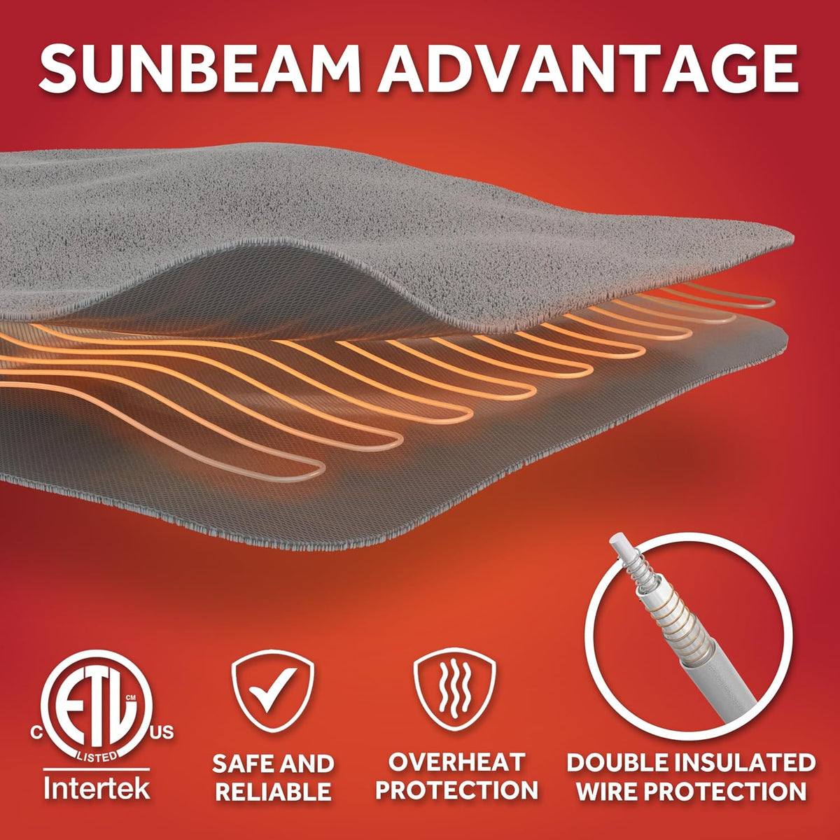 Sunbeam Royal Posh Velvet Heated Electric Blanket Queen Size, 90" x 84", 12 Heat Settings, 12-Hour Selectable Auto Shut-Off, Fast Heating