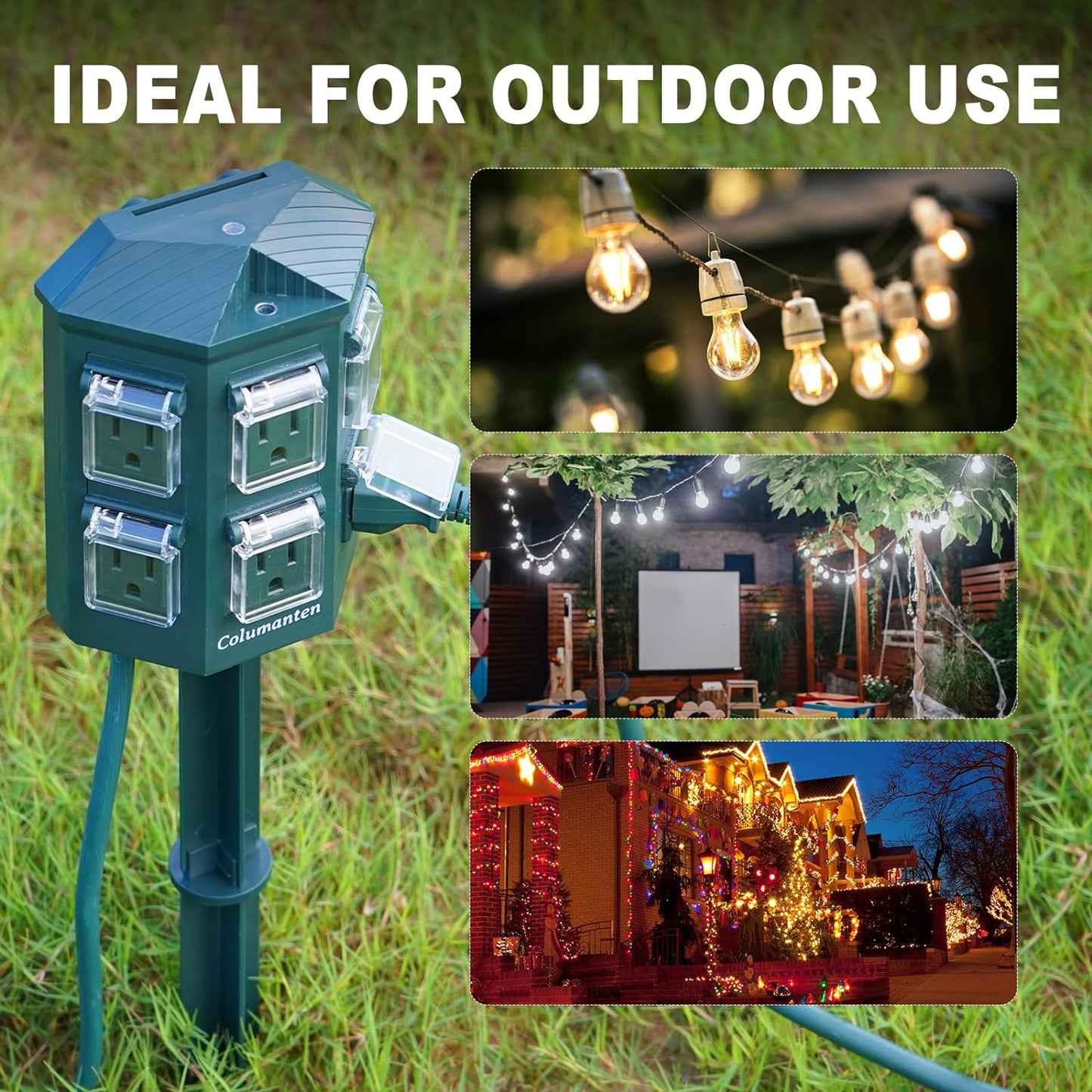Outdoor Power Stake with 15ft Extension Cord Waterproof