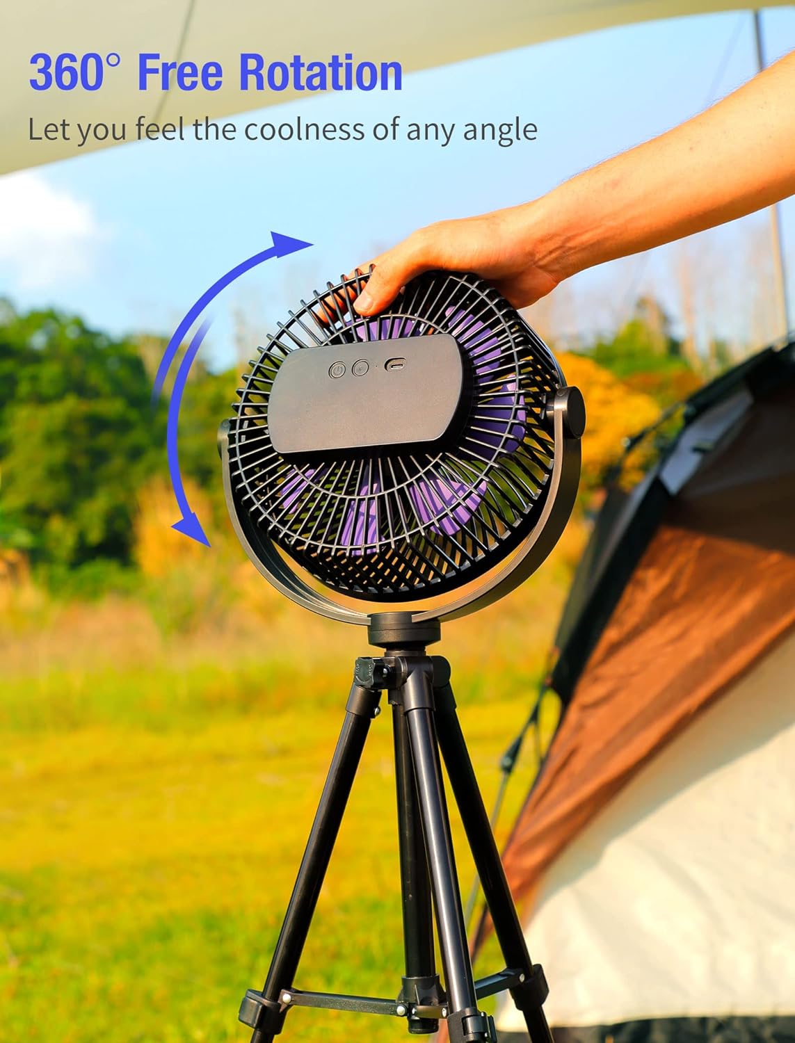 8" Portable Camping Fan, 10000mAh Rechargeable Tripod Fan with Tent Hook