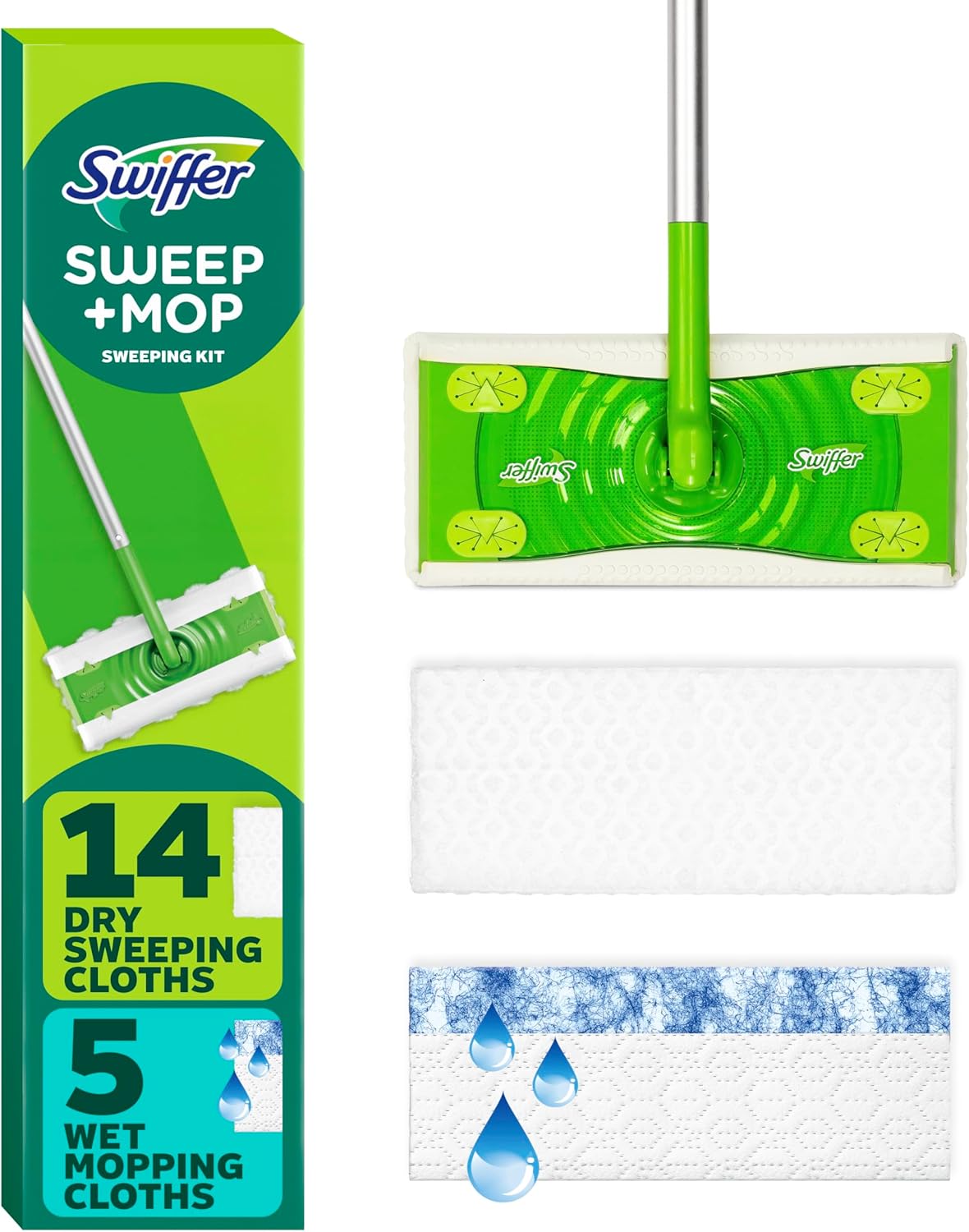 2 Pack Swiffer Sweeper 2-in-1 Mops for Floor Cleaning, Dry and Wet Multi Surface Floor Cleaner, Sweeping and Mopping Starter Kit,Each kit Includes 1 Mop + 19 Refills, 20 Piece Set