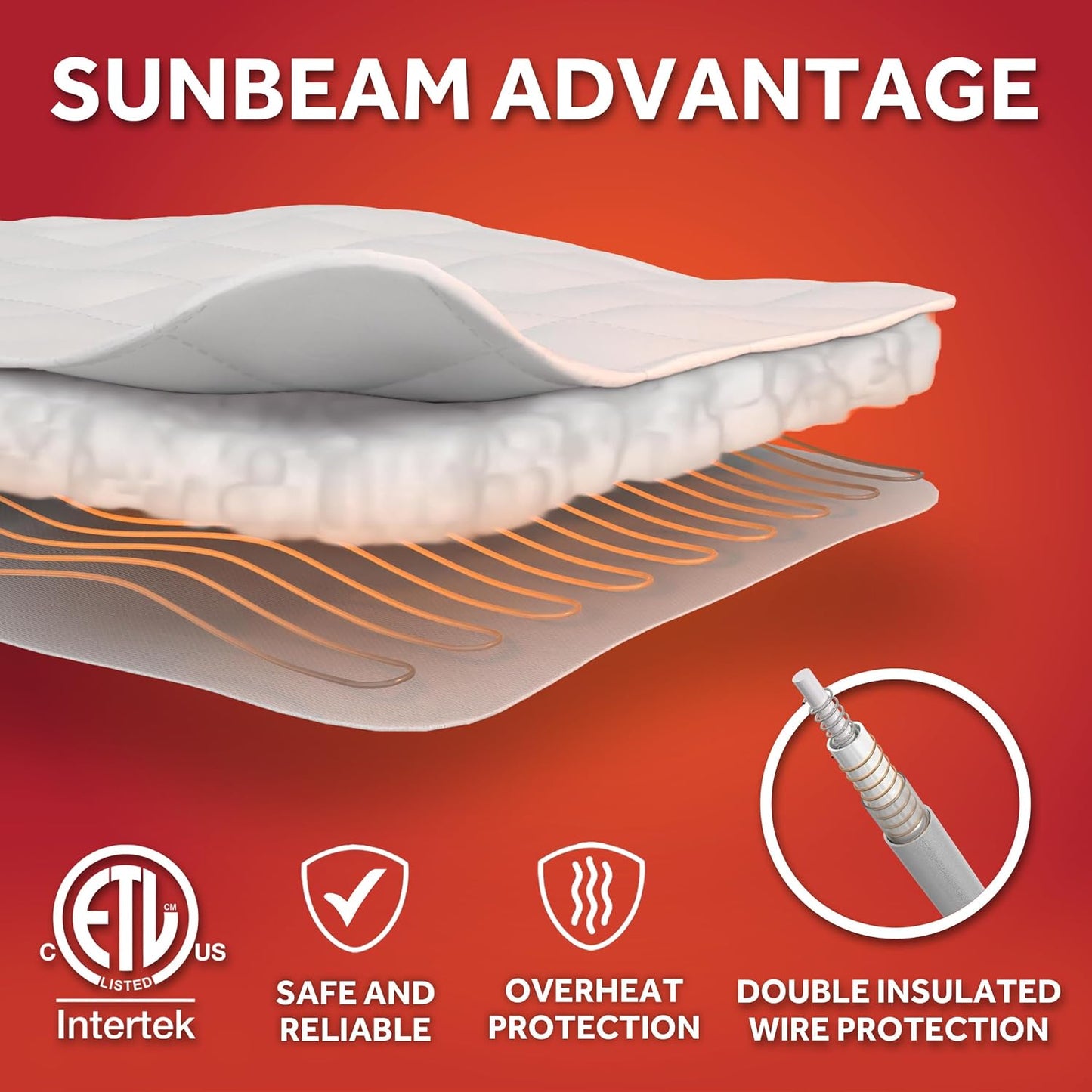 Sunbeam Electric Premium Water Resistant Restful Quilted Heated Mattress Pad, 12 Heat Settings, 12-Hour Selectable Auto Shut-Off, Fast Heating, Cozy Warming Bed, Queen, 60" x 80"