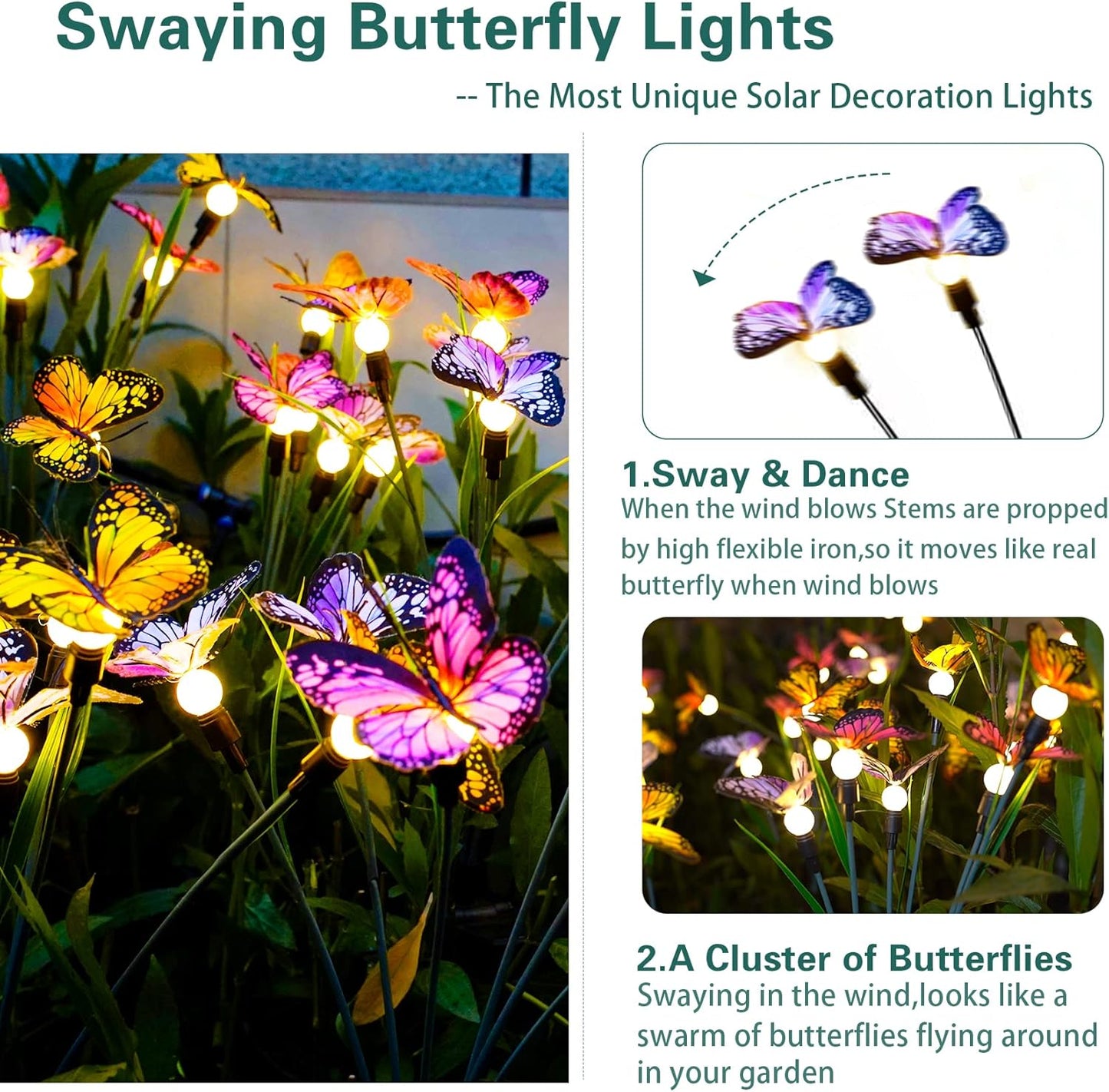 4 Pack Solar Garden Lights Solar Outdoor Lights Swaying Butterfly Light