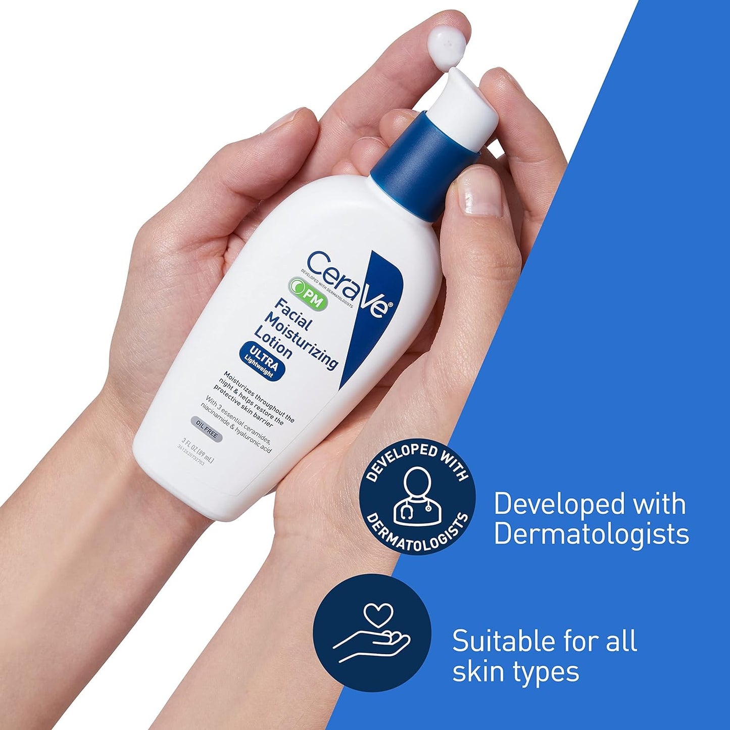 2 Pack CeraVe PM Facial Moisturizing Lotion, Night Cream with Hyaluronic Acid and Niacinamide