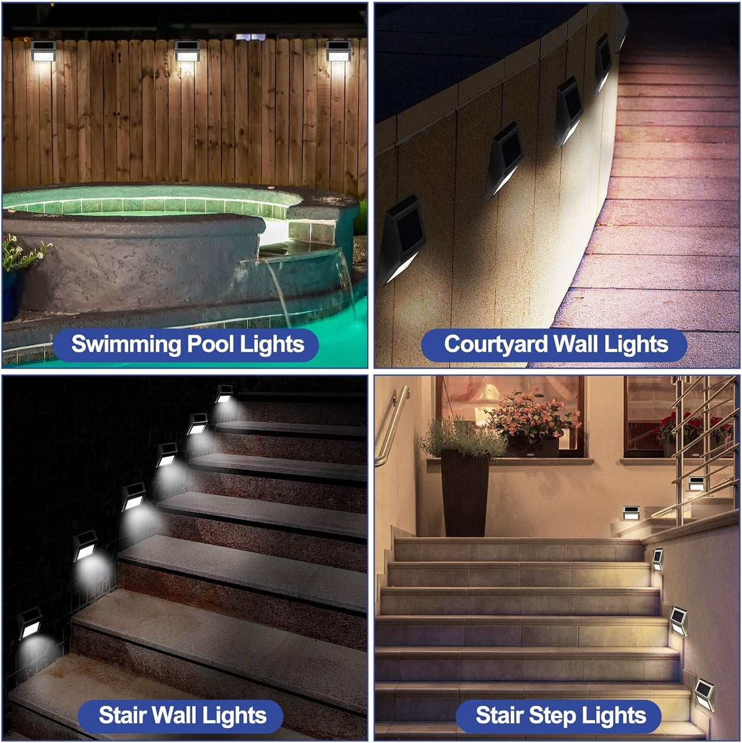 8 Pack Stainless Steel Solar Lights – For Stairs, Pathways and Decks – Cool White