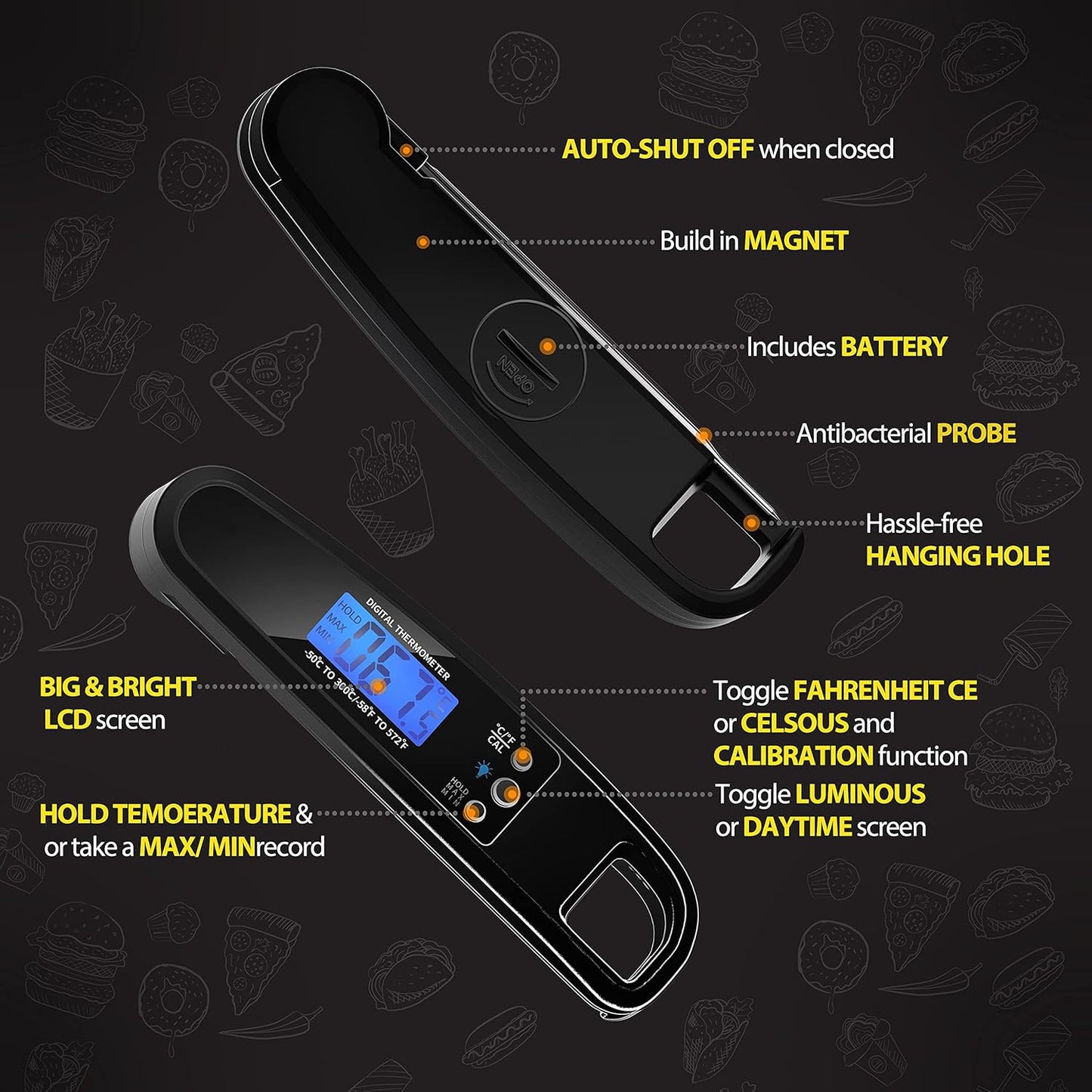 Instant Read Meat Thermometer for Kitchen Cooking