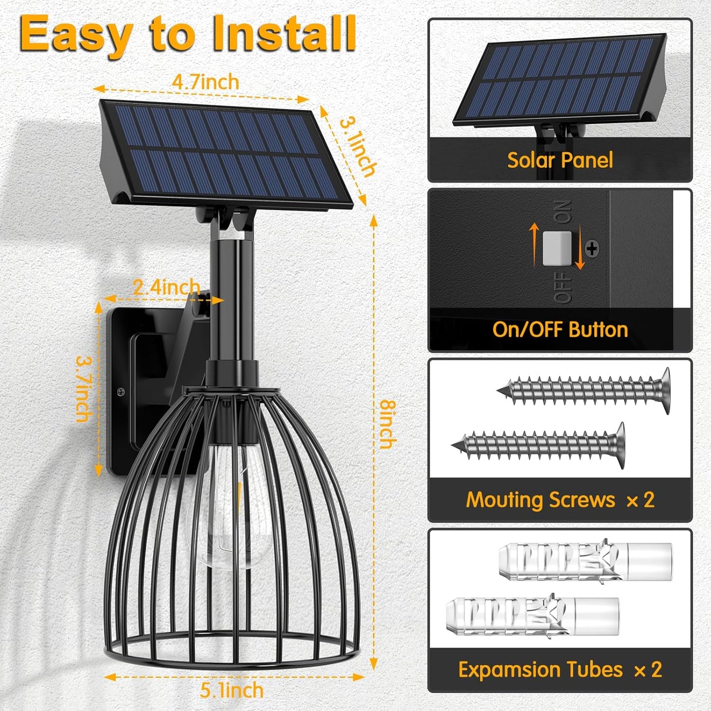 Solar Wall Lanterns Outdoor 2 Pack