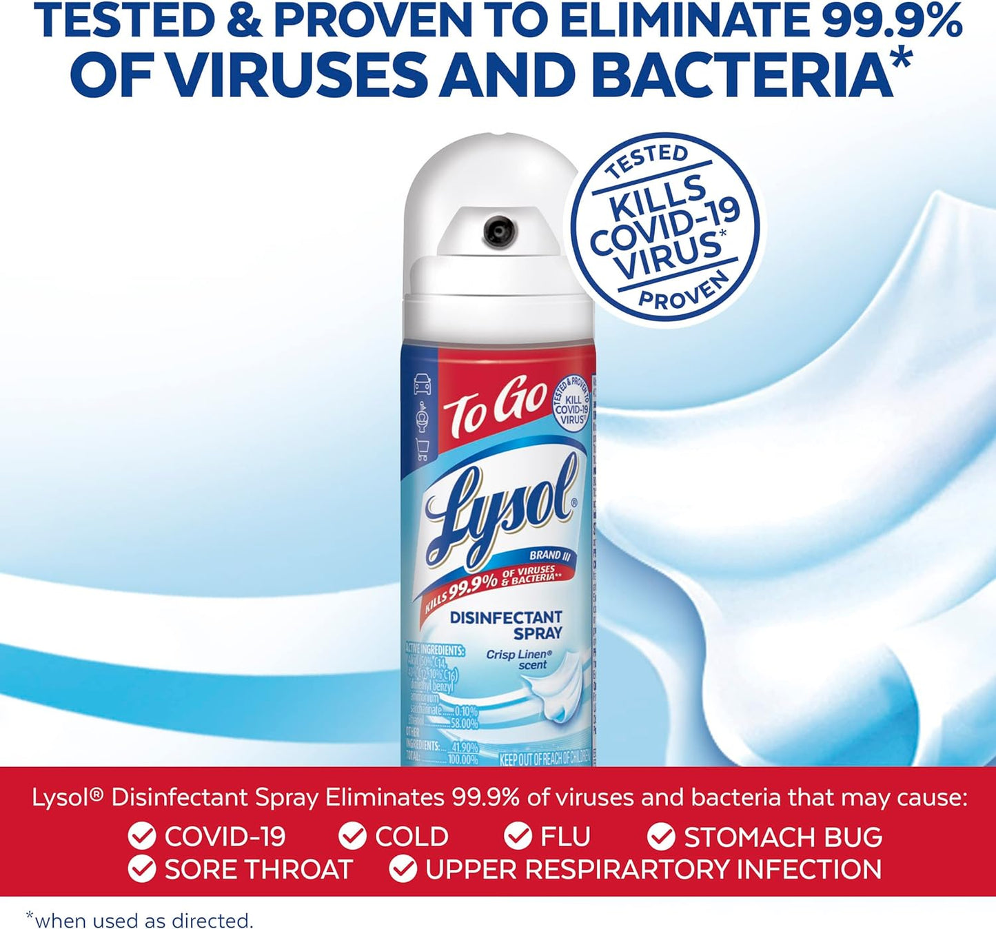 Lysol Disinfectant Spray - `To Go` - Crisp Linen, 1.5 Oz (Pack of 6)