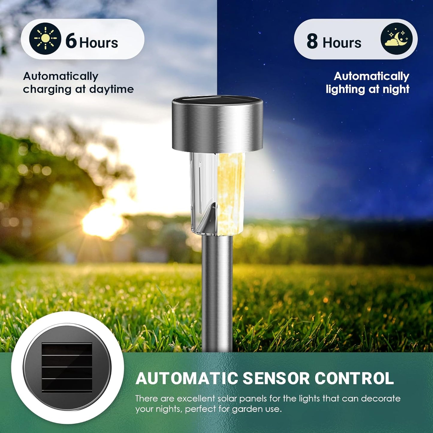 16 Pack Stainless Steel LED Solar Garden Lights