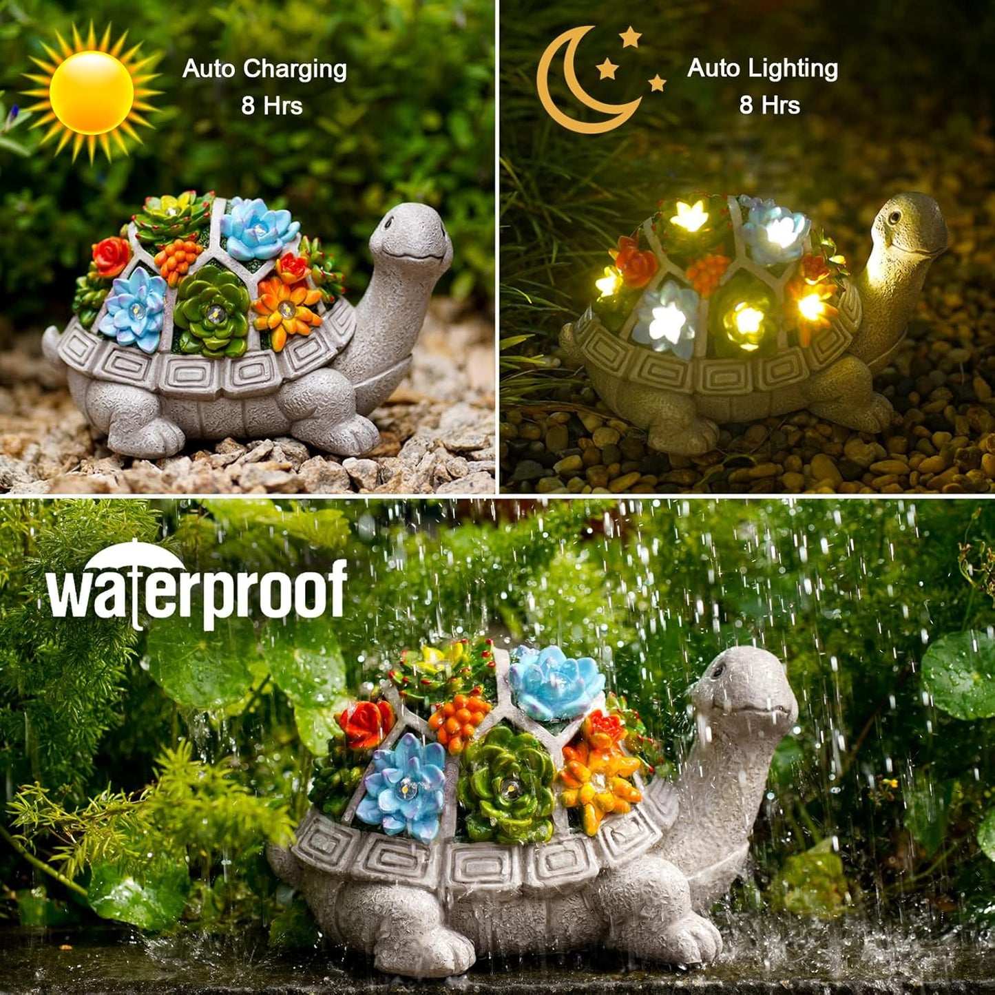 Hakol Solar Garden Outdoor Statues Turtle with Succulent and 7 LED Lights