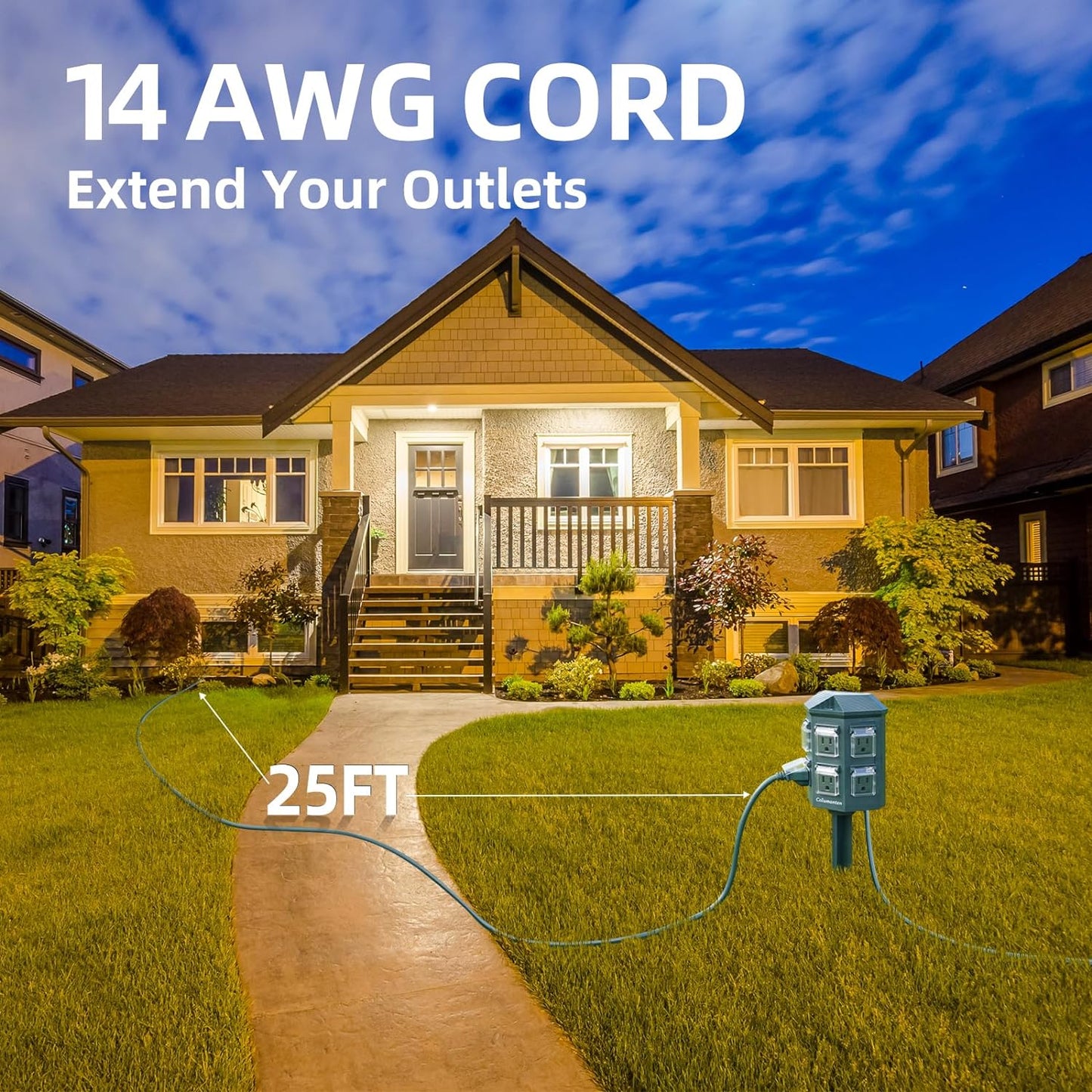 Outdoor Power Stake with 15ft Extension Cord Waterproof