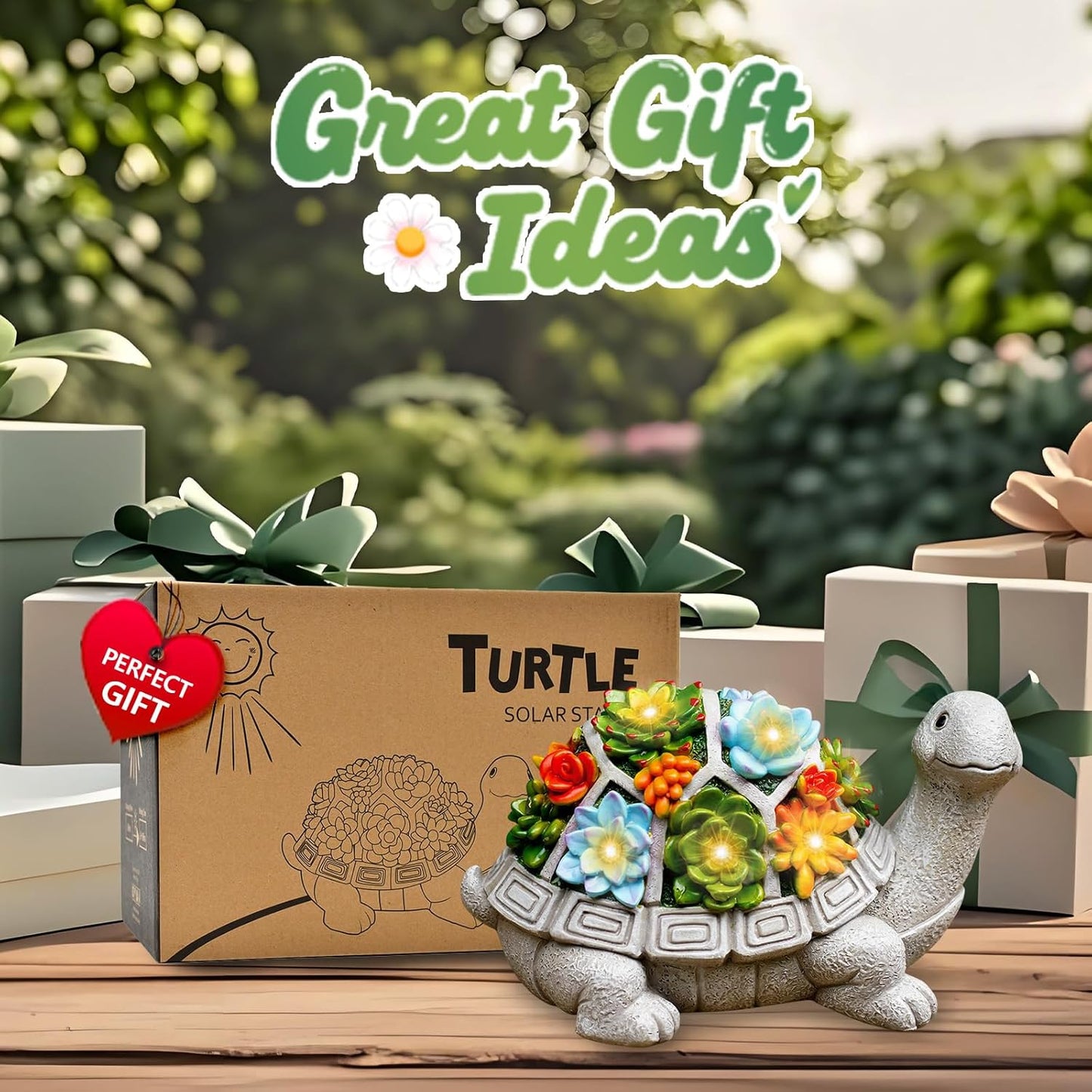 Hakol Solar Garden Outdoor Statues Turtle with Succulent and 7 LED Lights