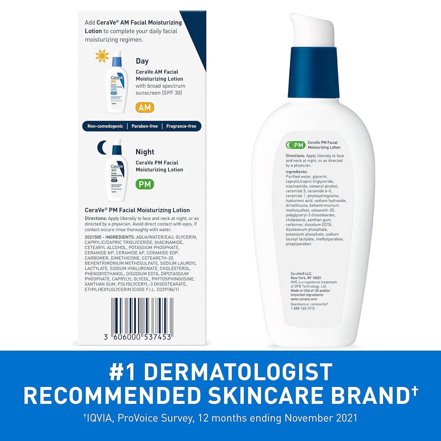 2 Pack CeraVe PM Facial Moisturizing Lotion, Night Cream with Hyaluronic Acid and Niacinamide