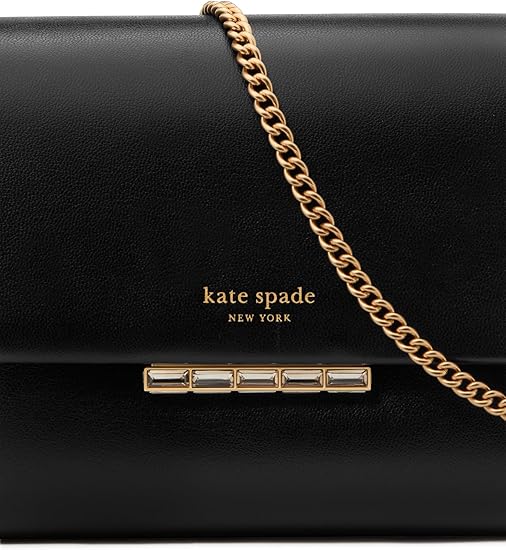 kate spade new york Grace Embellished Lock Leather Clutch, Black