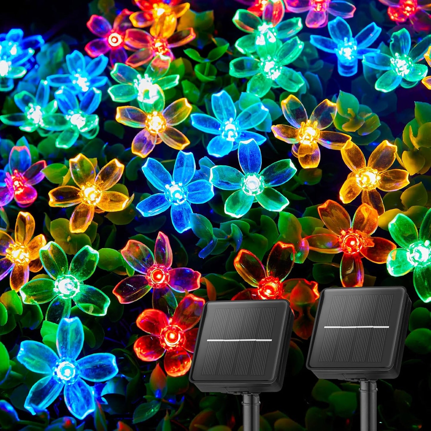 2 Pack Total 52FT 120 LED Flower Solar String Lights Outdoor Waterproof Fairy Lights