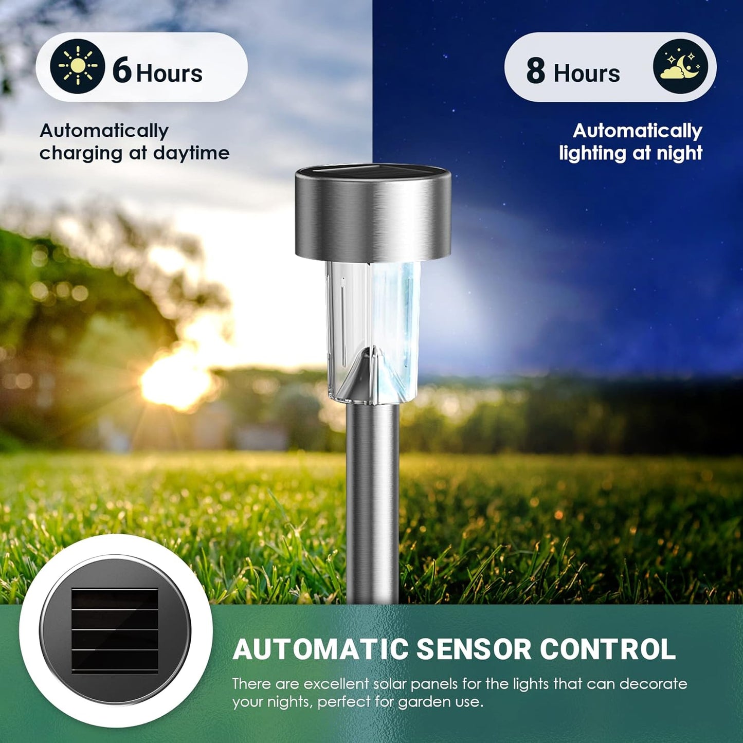 16 Pack Stainless Steel LED Solar Garden Lights