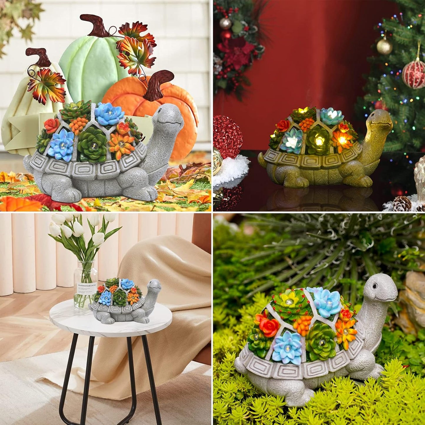 Hakol Solar Garden Outdoor Statues Turtle with Succulent and 7 LED Lights