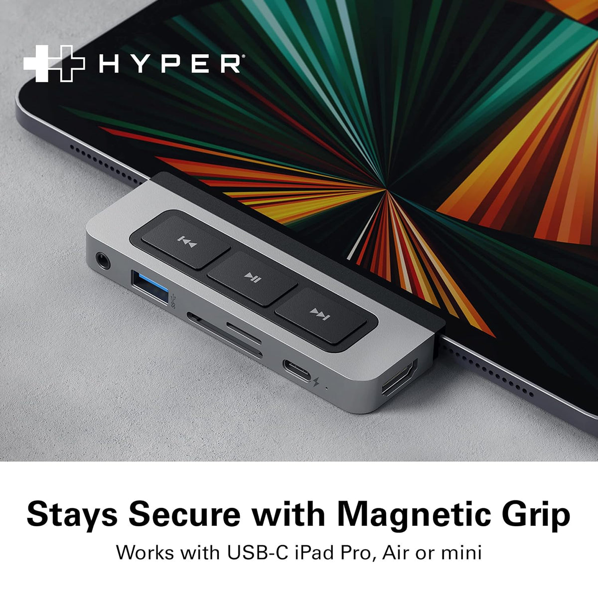 HyperDrive 6-in-1 USB-C Hub with Media Controls for iPad and other USB-C devices