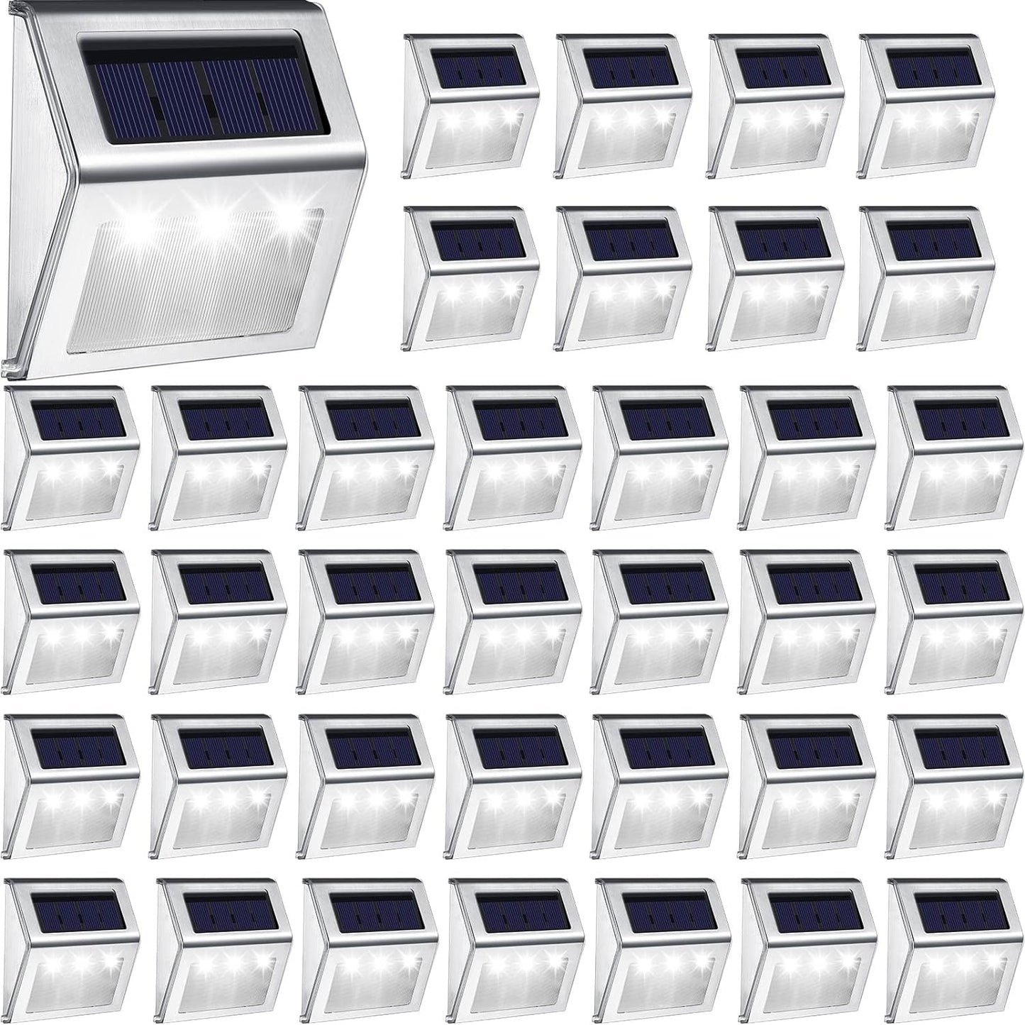 8 Pack Stainless Steel Solar Lights – For Stairs, Pathways and Decks – Cool White