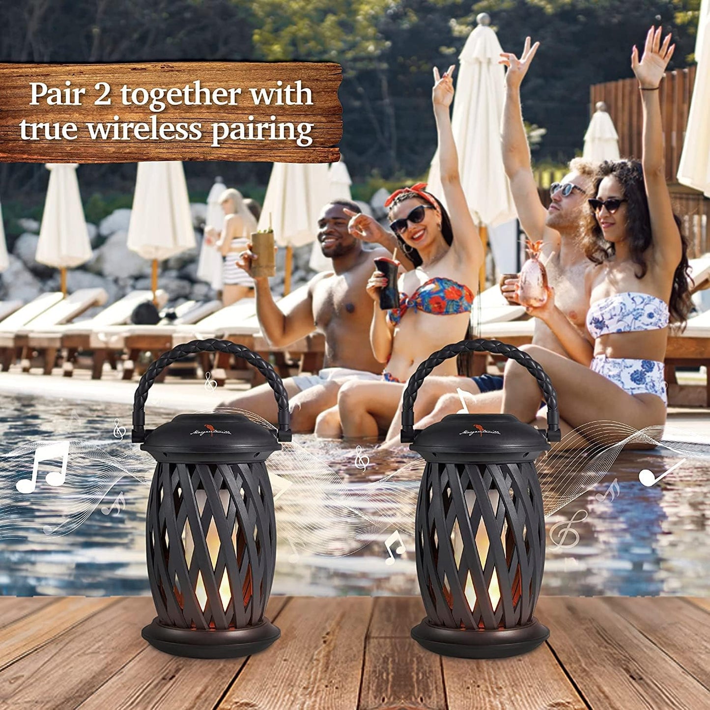 2 Pack Margaritaville Tiki Torch - Waterproof Bluetooth Speaker