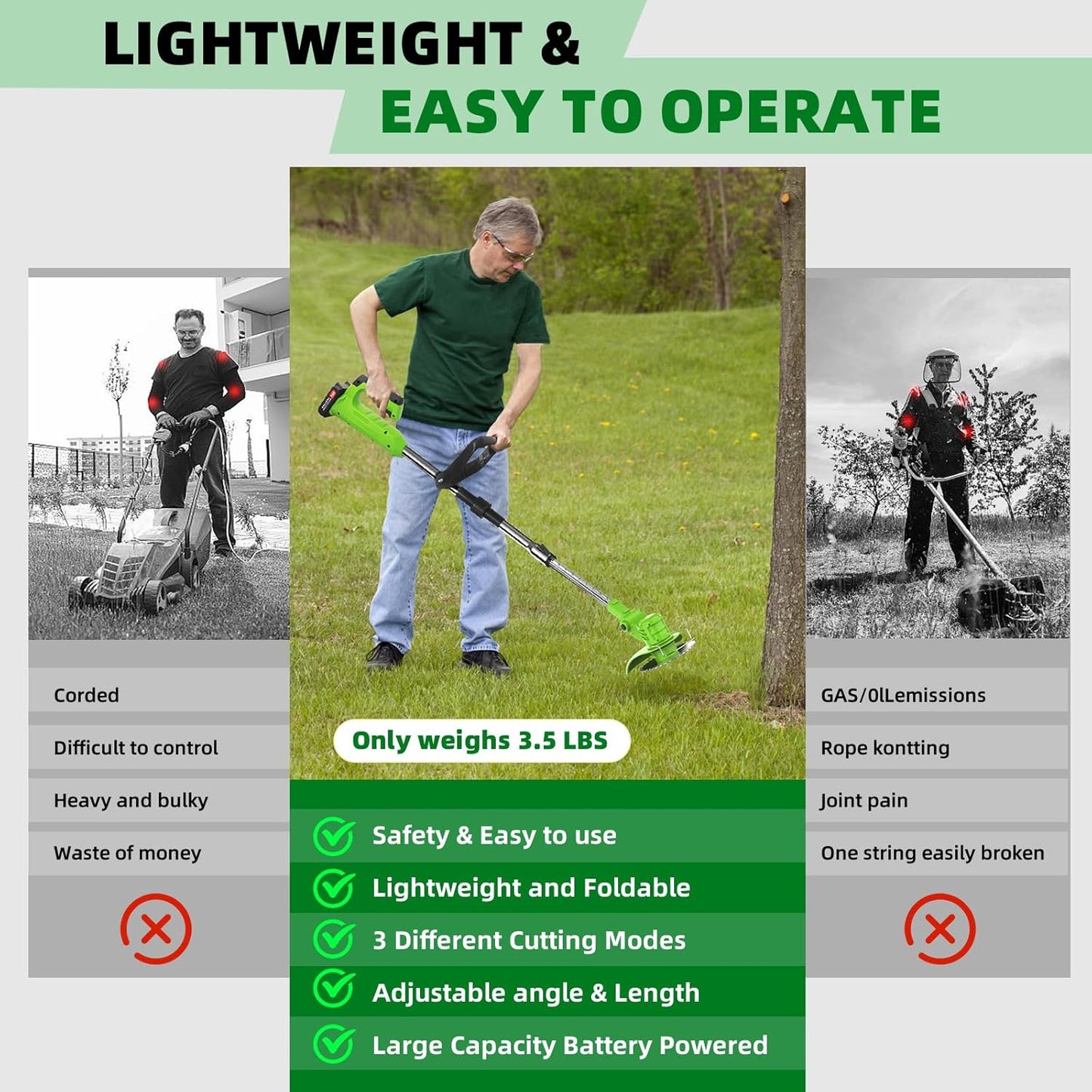 Electric Lawn Trimmer Cordless 2PCS 24v 2.0Ah Battery