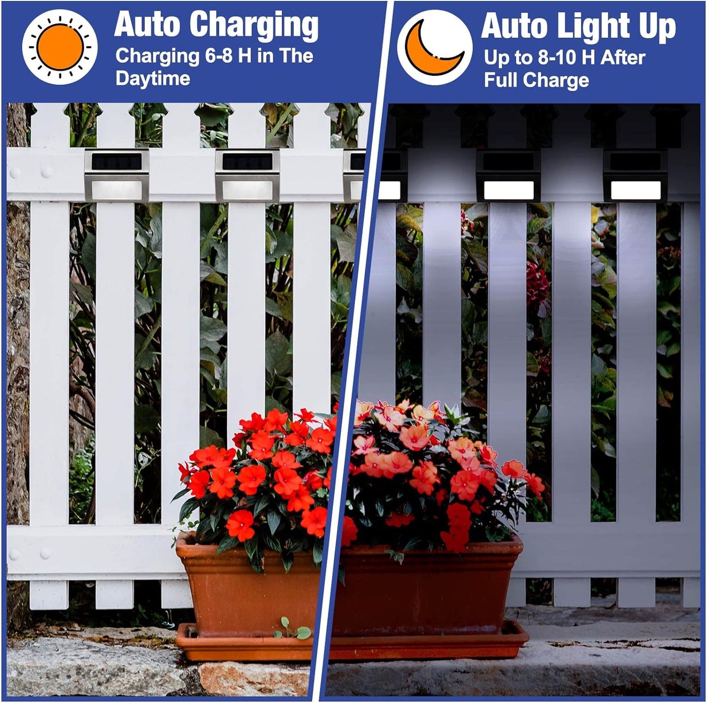 8 Pack Stainless Steel Solar Lights – For Stairs, Pathways and Decks – Cool White