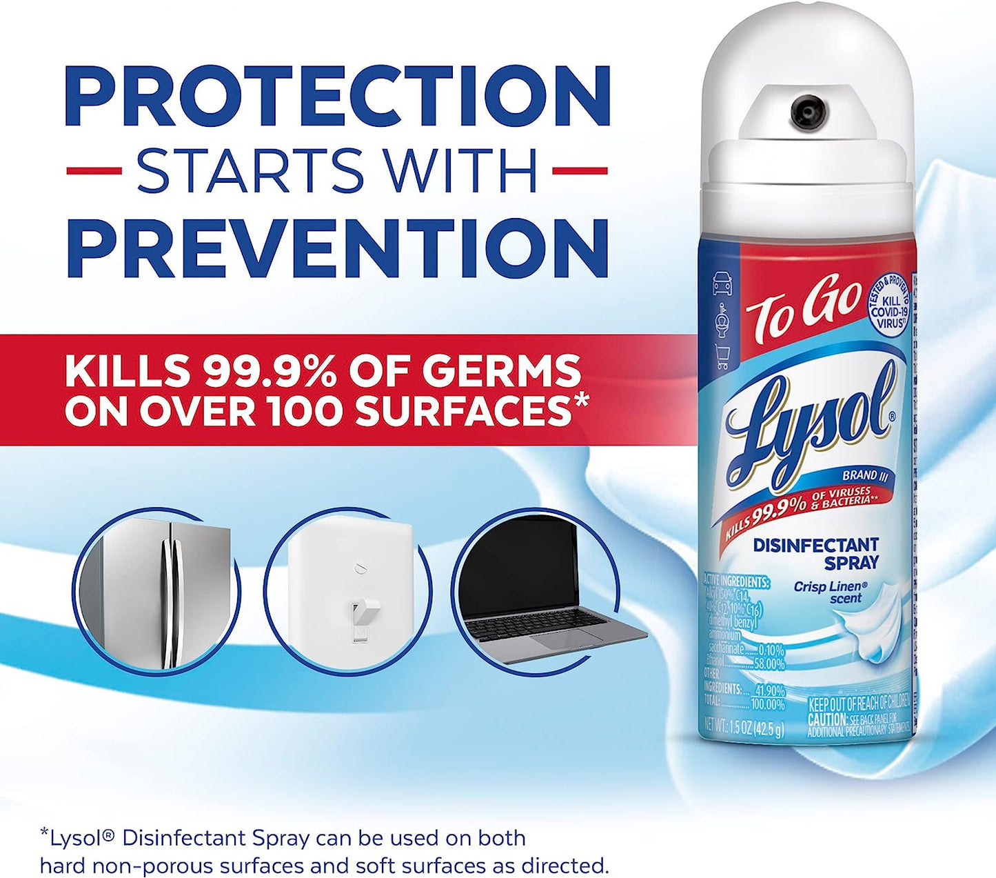 Lysol Disinfectant Spray - `To Go` - Crisp Linen, 1.5 Oz (Pack of 6)