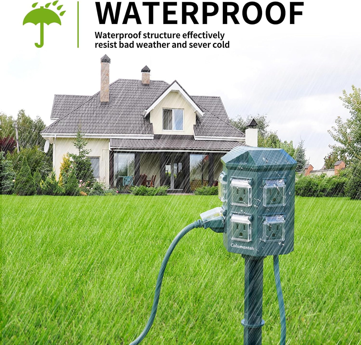 Outdoor Power Stake with 15ft Extension Cord Waterproof