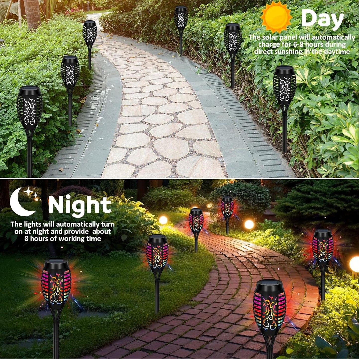 6 Pcs Solar Flame Torch Lights: Waterproof, Auto On/Off, Outdoor Decor