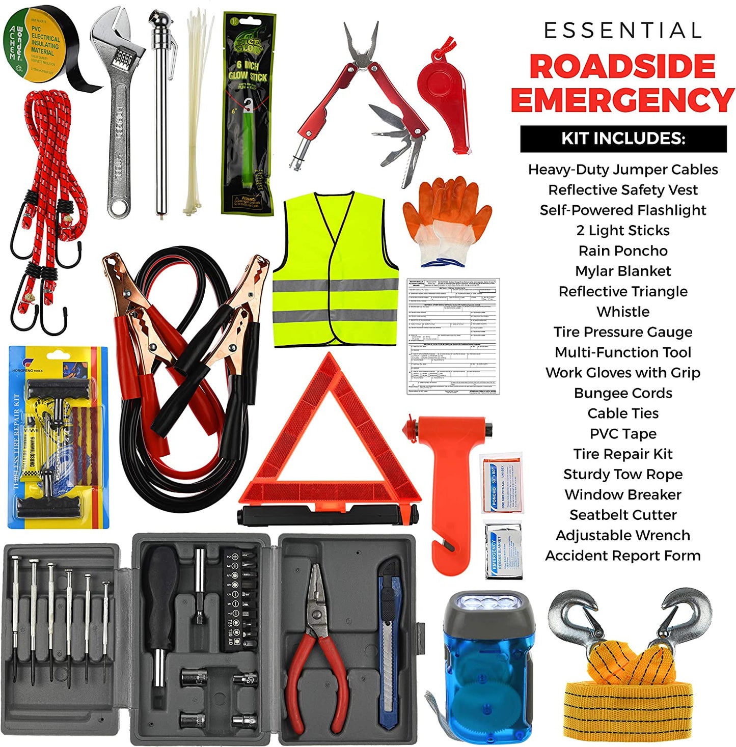 156 Piece Multipurpose Roadside Emergency Car Kit