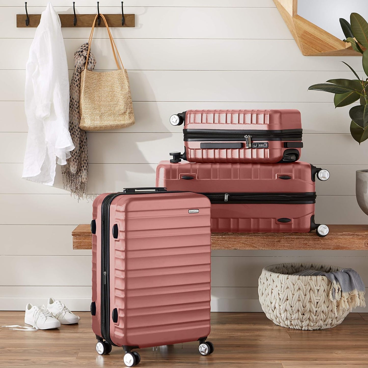 Amazon Basics Hardside Spinner Luggage with Built-In TSA Lock - 26-Inch, Red
