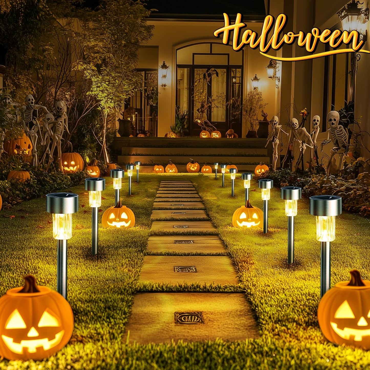 16 Pack Stainless Steel LED Solar Garden Lights