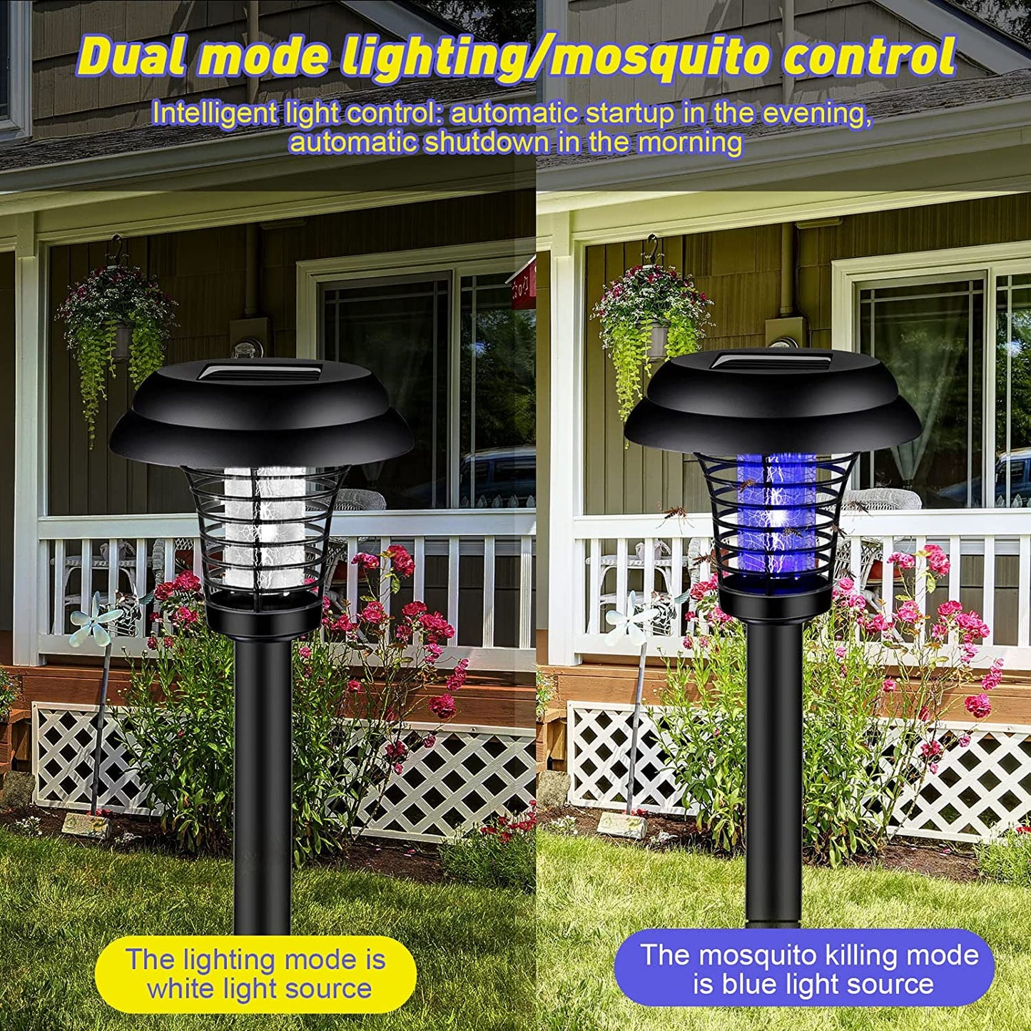 8 Pack: 2-n-1 Bug Zapper Outdoor Waterproof Solar Mosquito Killer