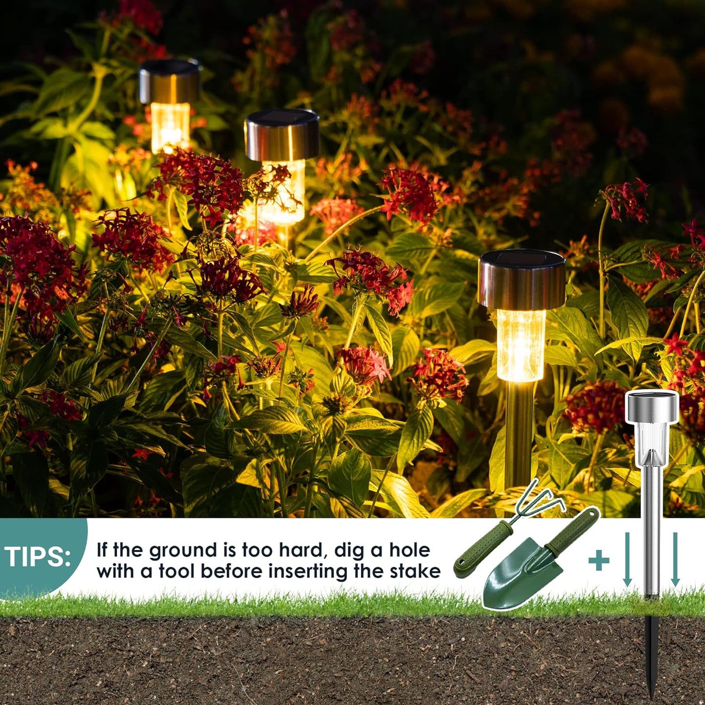 16 Pack Stainless Steel LED Solar Garden Lights