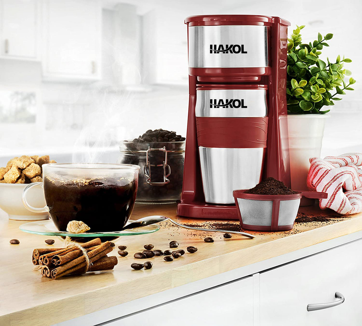 Assorted Hakol Mini Travel Single Serve Coffee Maker & 15 oz. Travel Mug Coffee Tumble